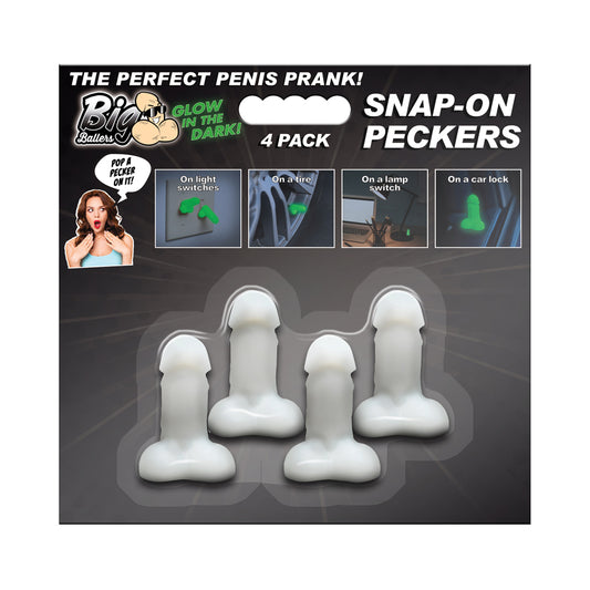 Big Ballers Glow-In-The-Dark Snap-On Peckers 4 Pk | 848518056009 | Available at EroticWarehouse.com