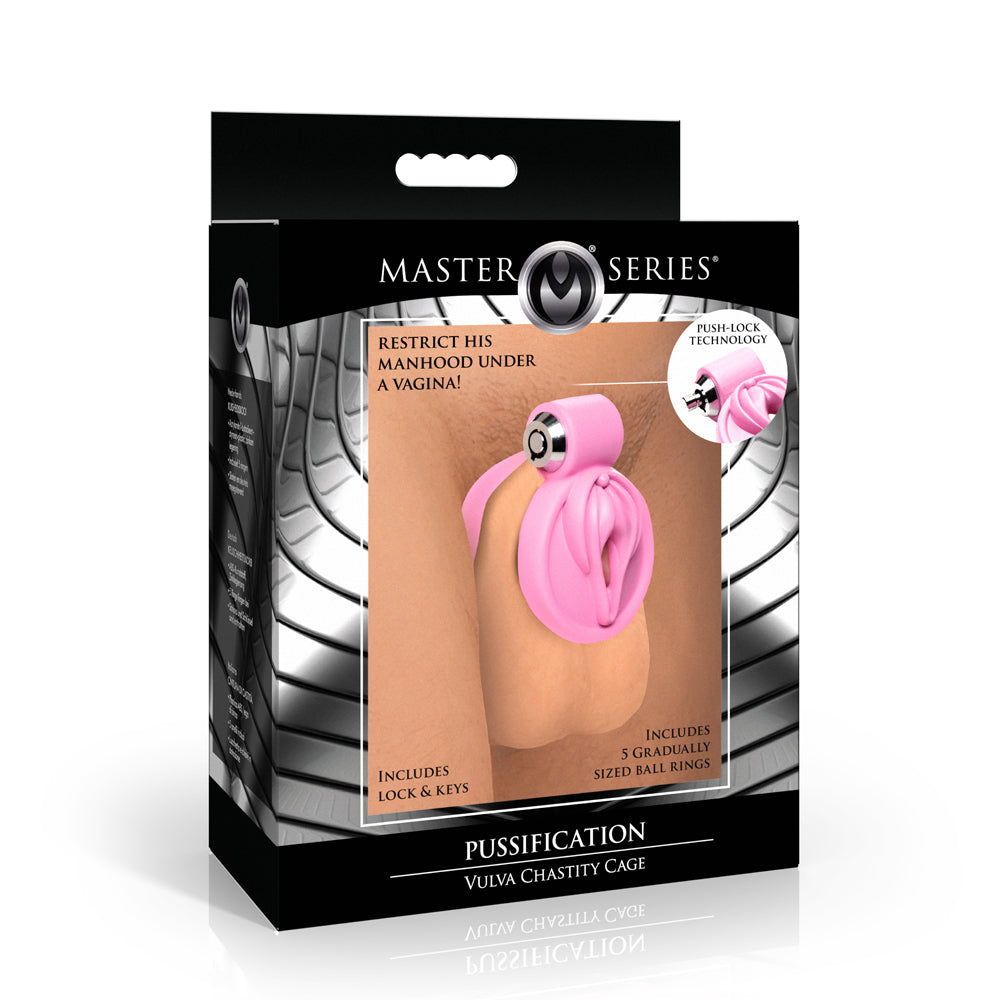 Master Series Pussification Vulva Locking Chastity Cage | 848518056641 | Available at EroticWarehouse.com