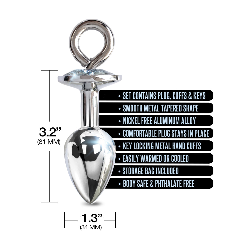 Nixie Metal Butt Plug & Furry Cuff Set Small Silver | 850010096865 | Available at EroticWarehouse.com