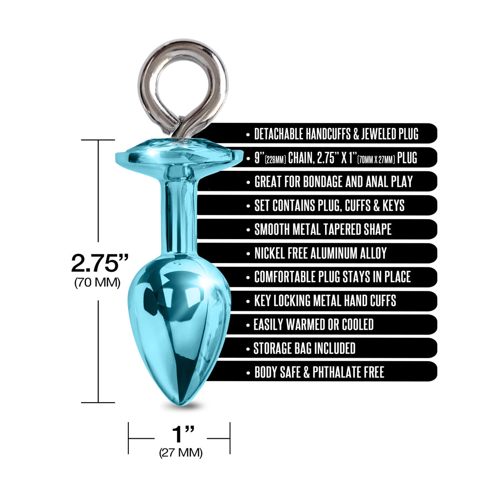 Nixie Metal Butt Plug & Furry Cuff Set Medium Blue Metallic | 850010096940 | Available at EroticWarehouse.com