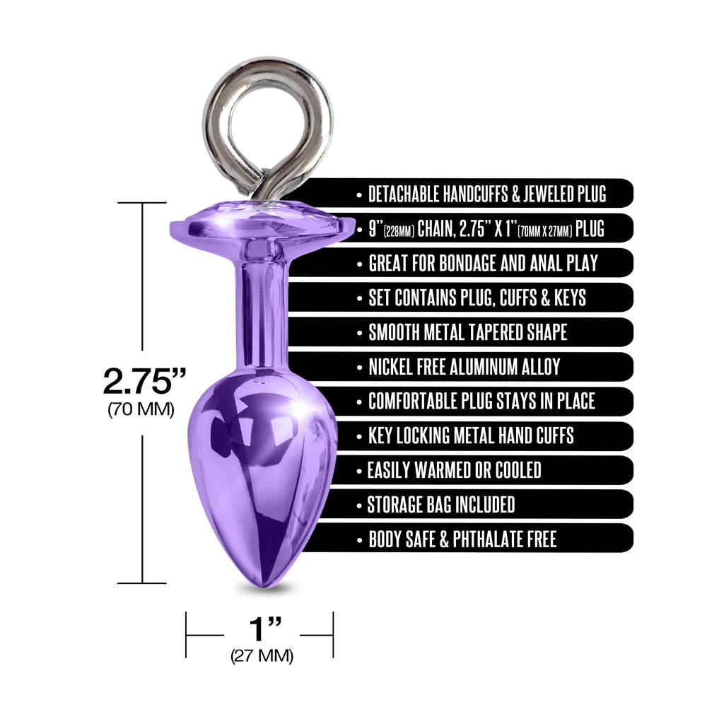 Nixie Metal Butt Plug & Furry Cuff Set Medium Purple Metallic | 850010096957 | Available at EroticWarehouse.com