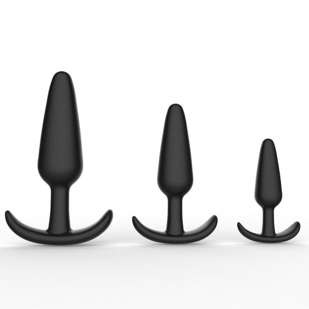 Curious Level Up Anal Trainers 3 Piece Silicone Anchor Set Black | 850017269026 | Available at EroticWarehouse.com