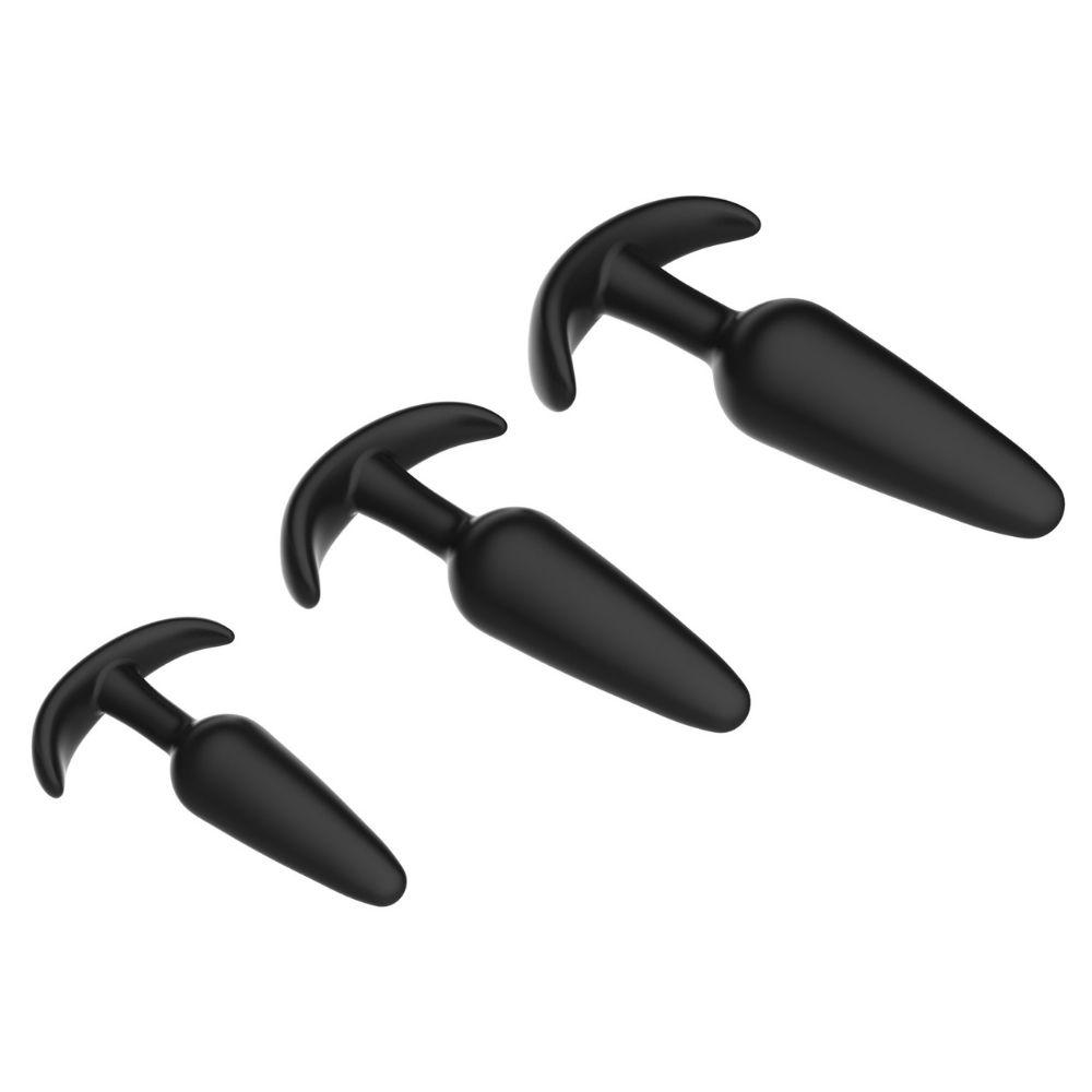 Curious Level Up Anal Trainers 3 Piece Silicone Anchor Set Black | 850017269026 | Available at EroticWarehouse.com
