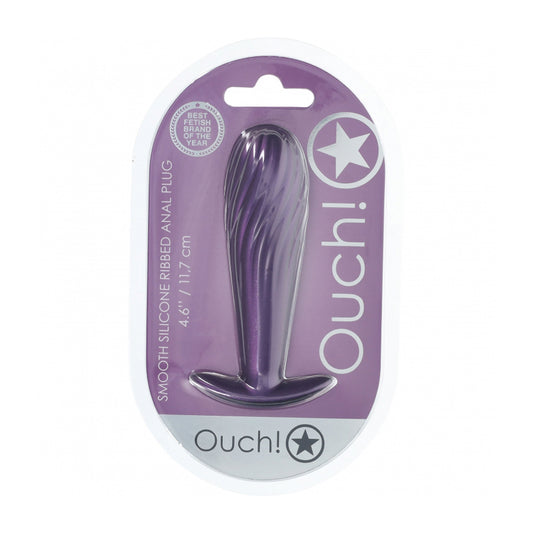 Ouch! Ribbed Anal Plug Silicone Metallic Purple | 8714273057174 | Available at EroticWarehouse.com
