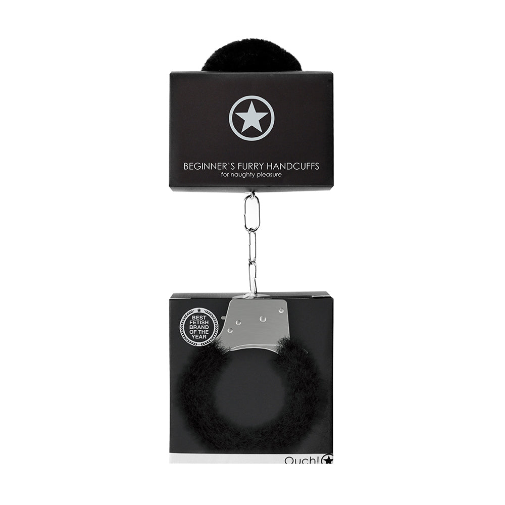 Ouch! Beginner's Handcuffs Furry Black | 8714273074096 | Available at EroticWarehouse.com
