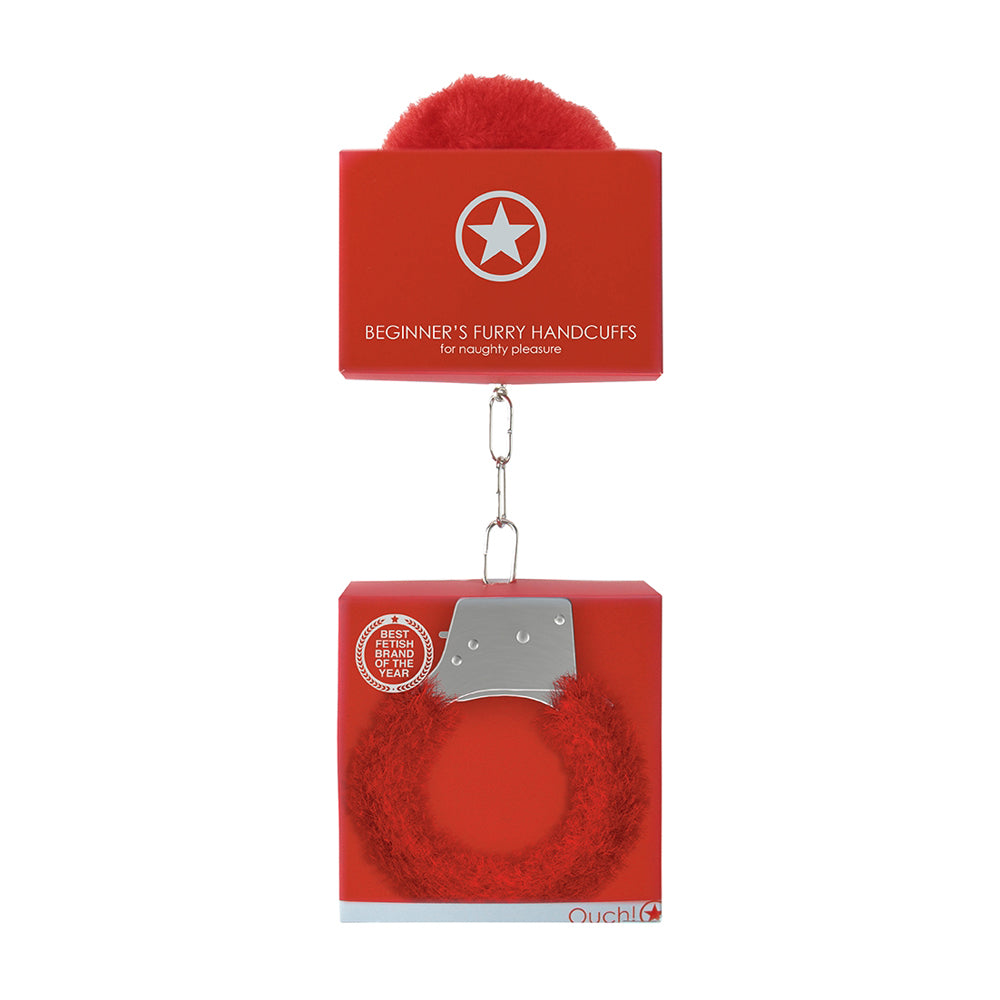 Ouch! Beginner's Handcuffs Furry Red | 8714273074102 | Available at EroticWarehouse.com