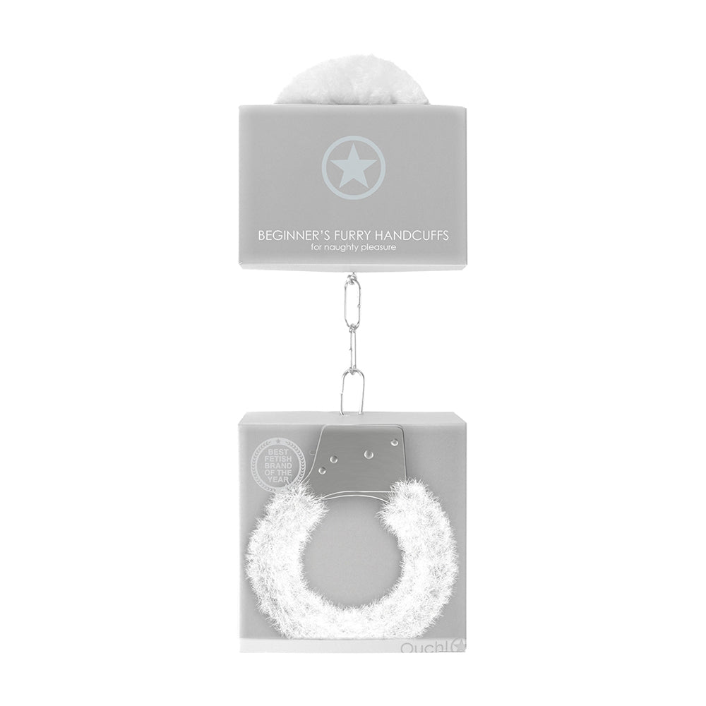 Ouch! Beginner's Handcuffs Furry White | 8714273074119 | Available at EroticWarehouse.com