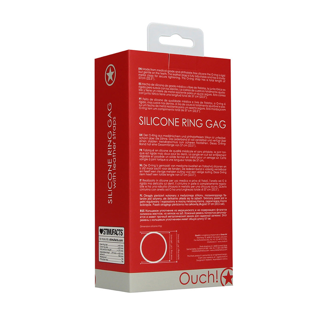 Ouch! Silicone Ring Gag With Leather Straps Red | 8714273492517 | Available at EroticWarehouse.com