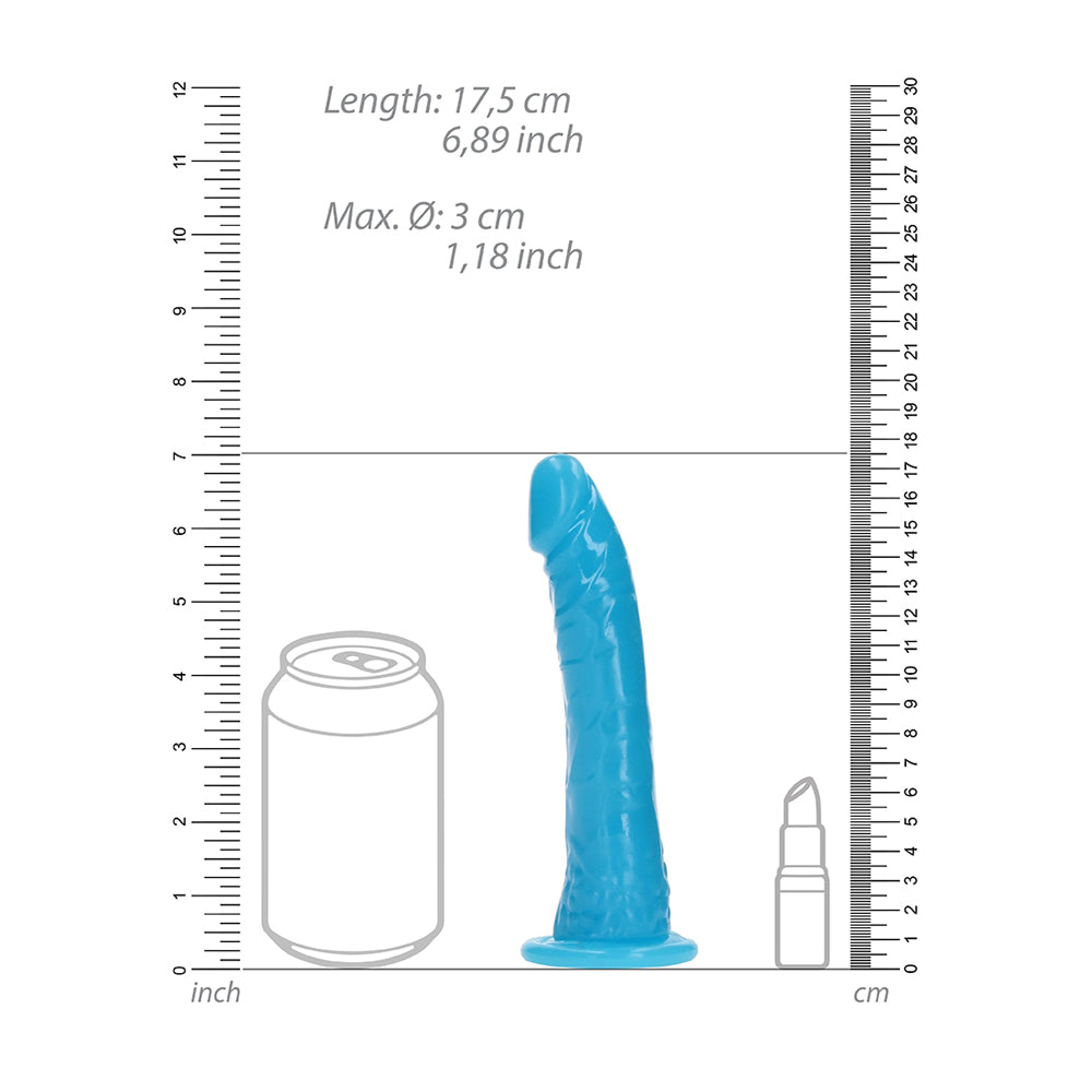 Realrock Glow In The Dark Slim Dildo 6'' Neon Blue | 8714273519900 | Available at EroticWarehouse.com