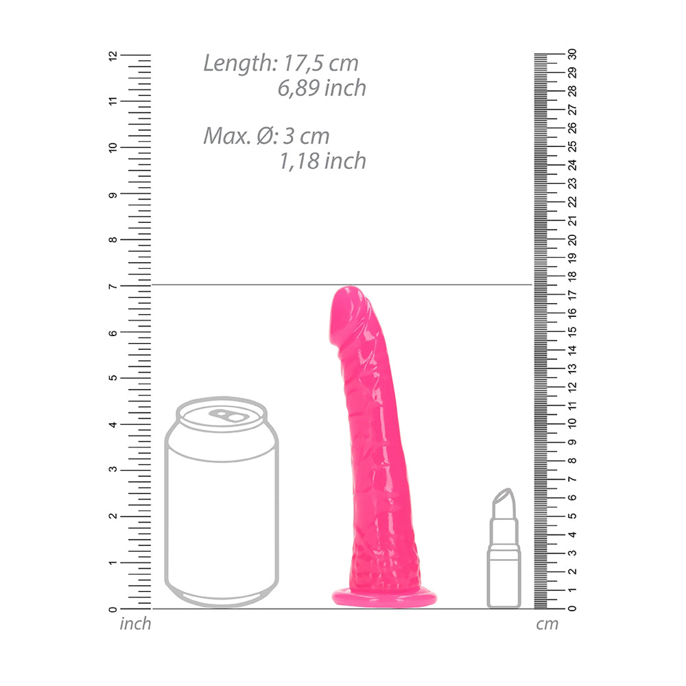 Realrock Glow In The Dark Slim Dildo 6'' Neon Pink | 8714273519917 | Available at EroticWarehouse.com