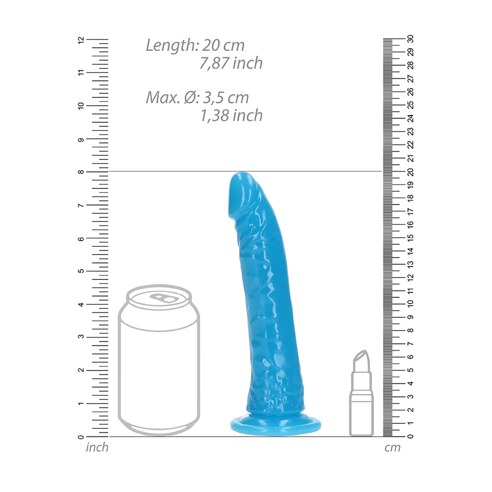Realrock Glow In The Dark Slim Dildo 7'' Neon Blue | 8714273519931 | Available at EroticWarehouse.com