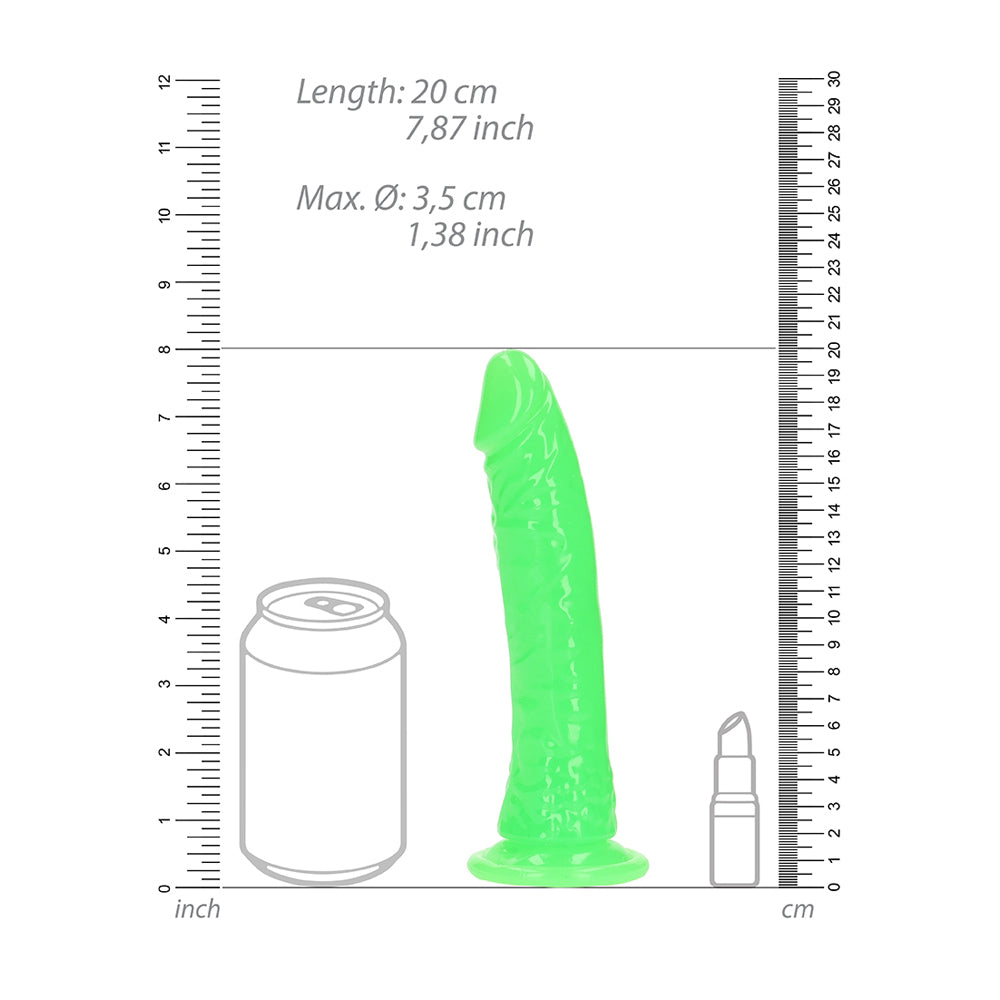 Realrock Glow In The Dark Slim Dildo 7'' Neon Green | 8714273519948 | Available at EroticWarehouse.com
