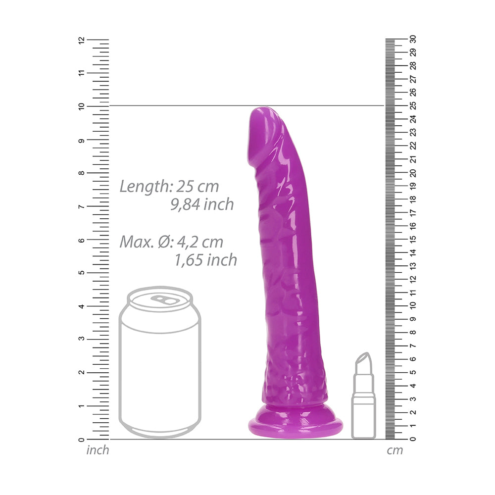 Realrock Glow In The Dark Slim Dildo 9'' Neon Purple | 8714273520043 | Available at EroticWarehouse.com
