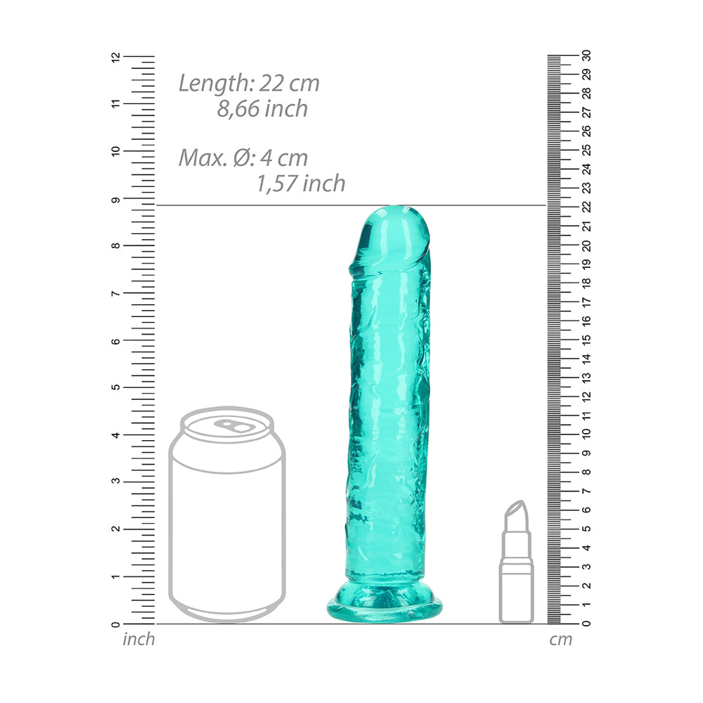 Realrock Crystal Clear Straight Realistic Dildo With Suction Cup 8'' Turquoise | 8714273520487 | Available at EroticWarehouse.com