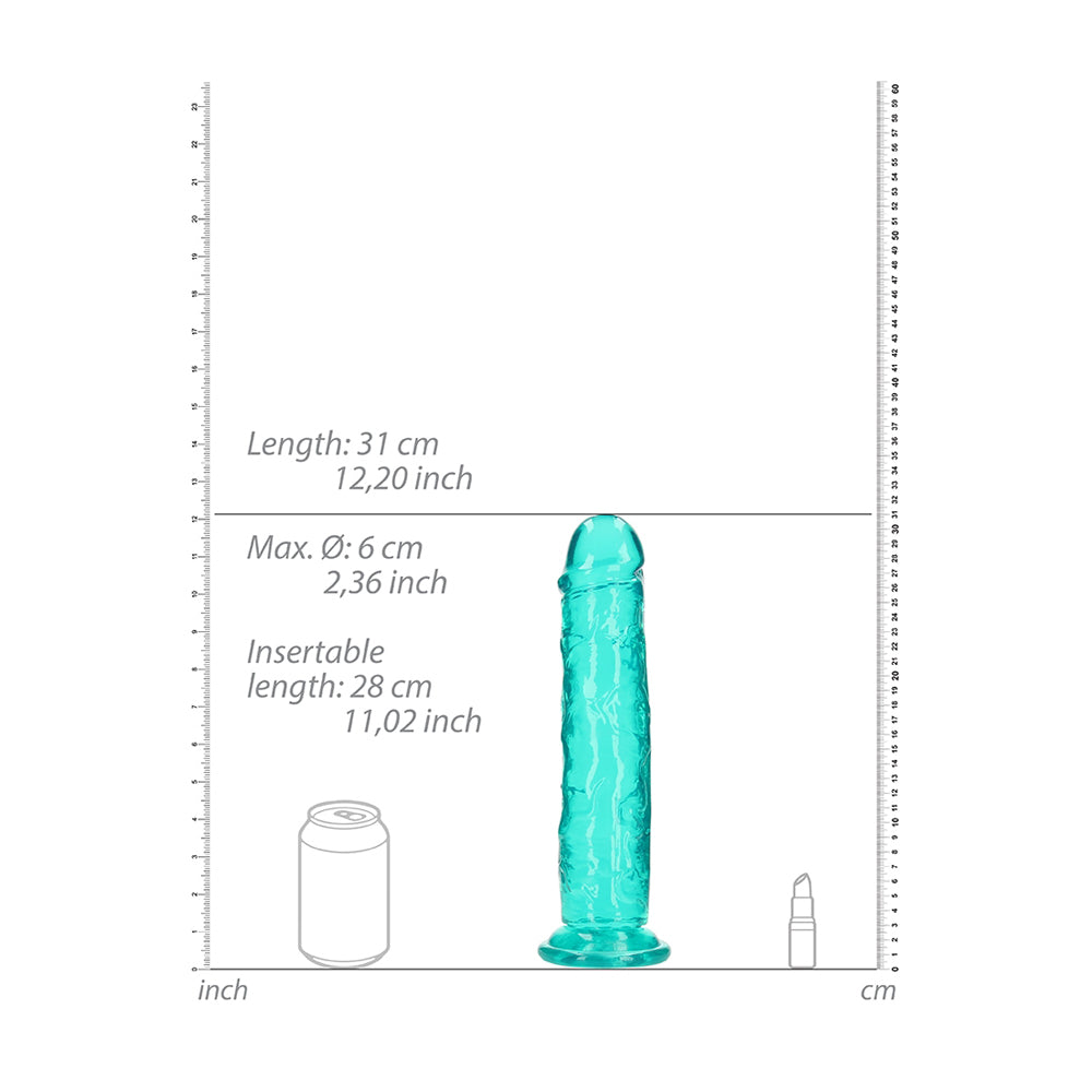 Realrock Crystal Clear Straight Realistic Dildo With Suction Cup 11'' Turquoise | 8714273520630 | Available at EroticWarehouse.com