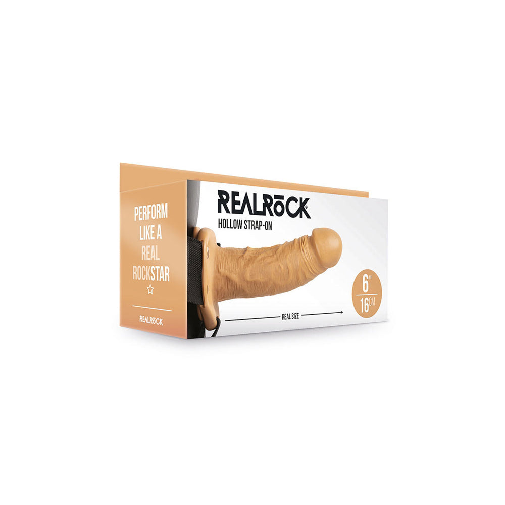 Realrock Hollow Strap-On Without Balls 6" Tan | 8714273521194 | Available at EroticWarehouse.com