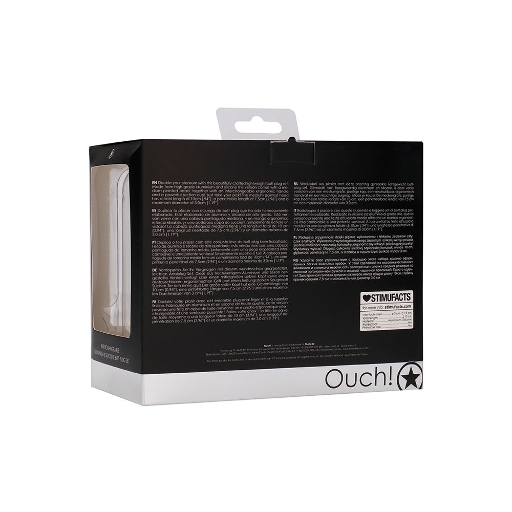 Ouch! Interchangeable Butt Plug Set Pointed Medium Black | 8714273531933 | Available at EroticWarehouse.com