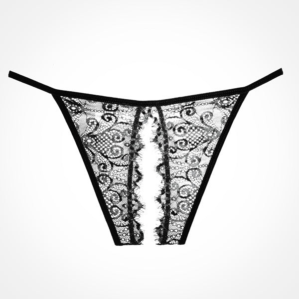 Enchanted Belle Crotchless Panty One Size Black | 883045908360 | Available at EroticWarehouse.com
