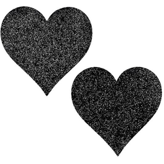 Heart Shaped Glitter Pasties Black O/S | 8932130101185 | Available at EroticWarehouse.com