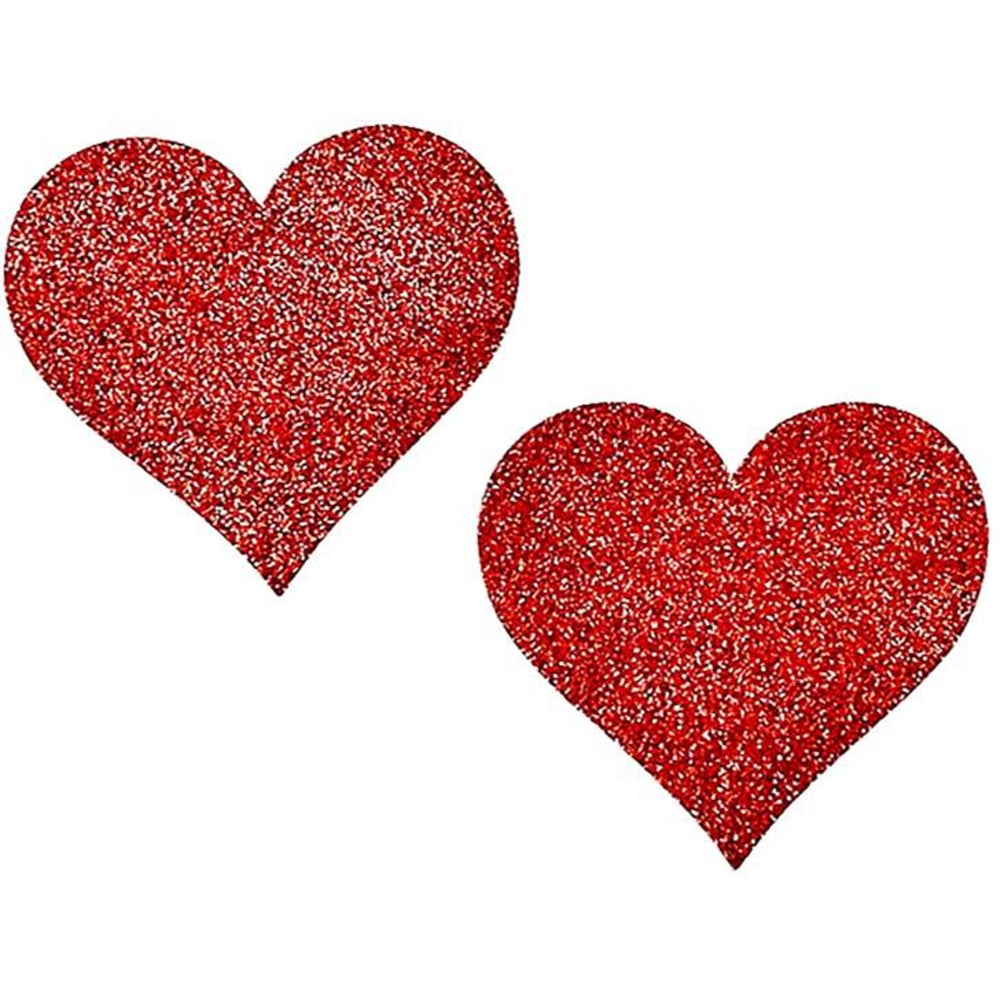 Heart Shaped Glitter Pasties Red O/S | 8932130201182 | Available at EroticWarehouse.com