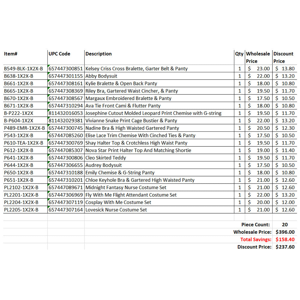 FL 20 Piece Grab Bag 1X/2X Mix A | FL-GB2023-1X2XA | Available at EroticWarehouse.com