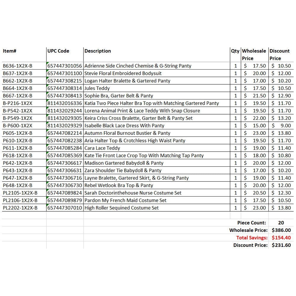 FL 20 Piece Grab Bag 1X/2X Mix B | FL-GB2023-1X2XB | Available at EroticWarehouse.com