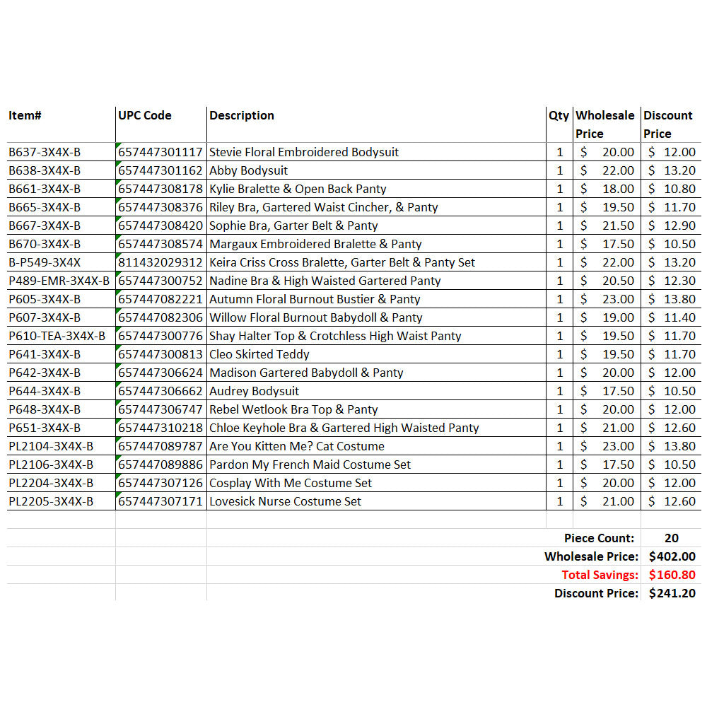 FL 20 Piece Grab Bag 3X/4X Mix A | FL-GB2023-3X4XA | Available at EroticWarehouse.com