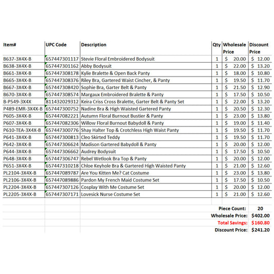 FL 20 Piece Grab Bag 3X/4X Mix A | FL-GB2023-3X4XA | Available at EroticWarehouse.com