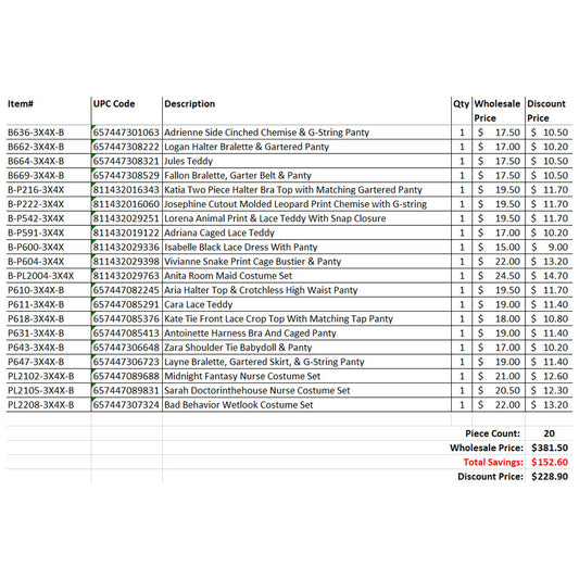 FL 20 Piece Grab Bag 3X/4X Mix B | FL-GB2023-3X4XB | Available at EroticWarehouse.com