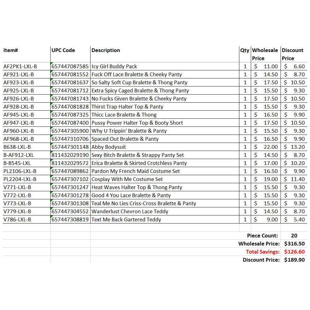 FL 20 Piece Grab Bag Large/X-Large Mix A | FL-GB2023-LXL-A | Available at EroticWarehouse.com