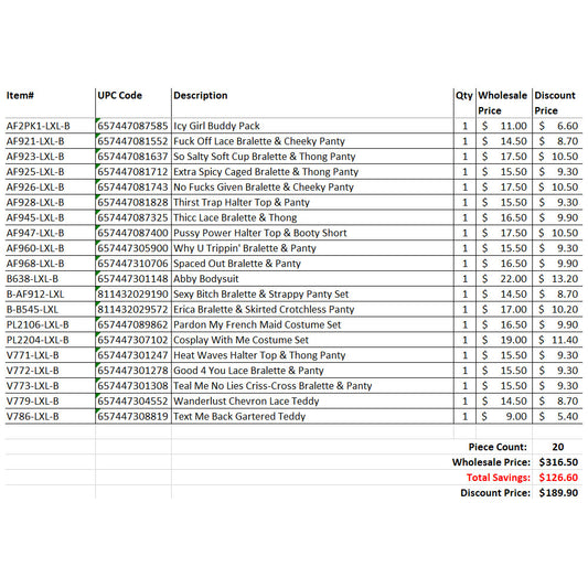 FL 20 Piece Grab Bag Large/X-Large Mix A | FL-GB2023-LXL-A | Available at EroticWarehouse.com