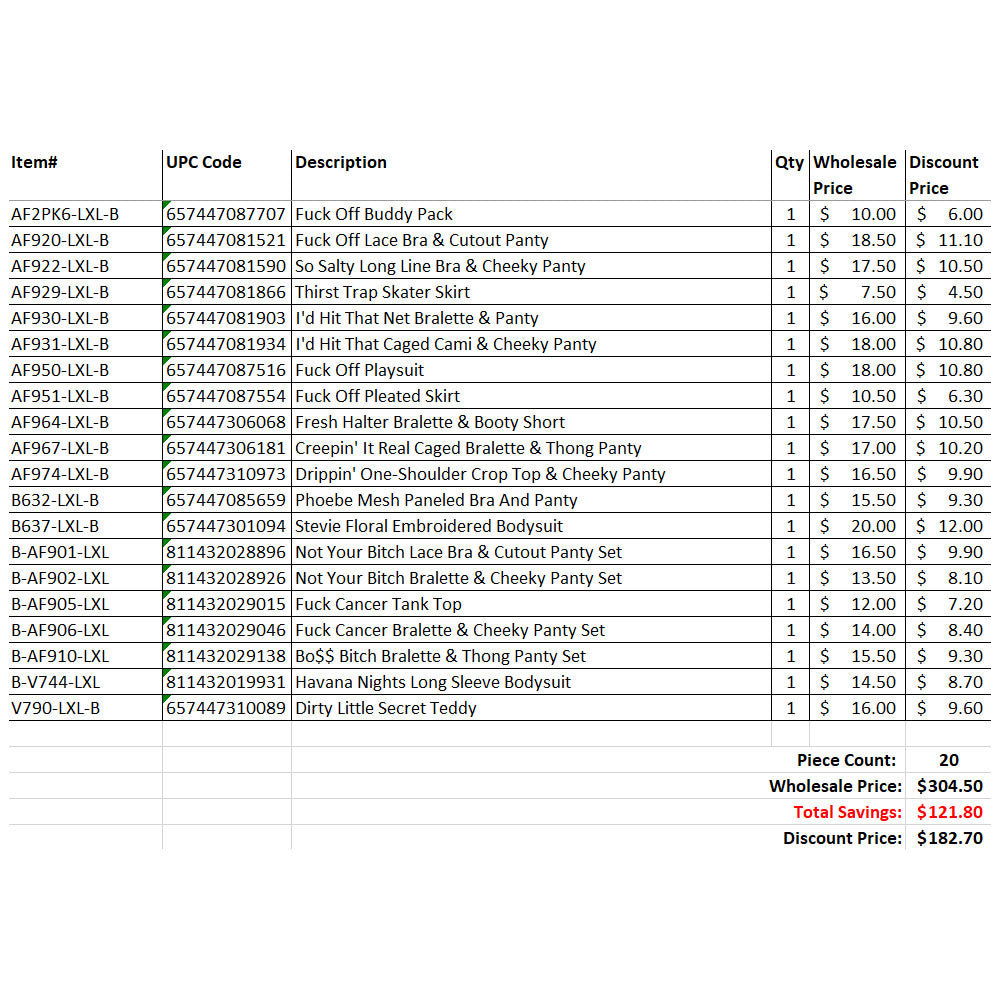 FL 20 Piece Grab Bag Large/X-Large Mix B | FL-GB2023-LXL-B | Available at EroticWarehouse.com