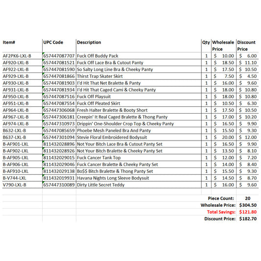 FL 20 Piece Grab Bag Large/X-Large Mix B | FL-GB2023-LXL-B | Available at EroticWarehouse.com