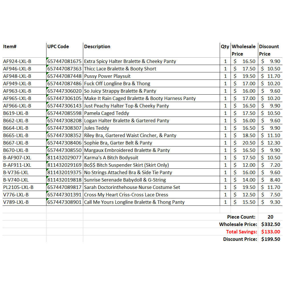 FL 20 Piece Grab Bag Large/X-Large Mix C | FL-GB2023-LXL-C | Available at EroticWarehouse.com