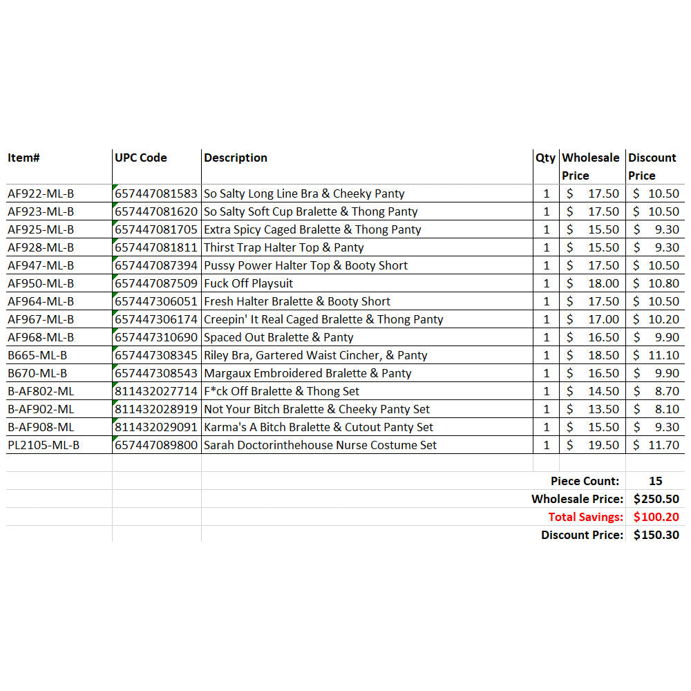 FL 20 Piece Grab Bag Medium/Large Mix A | FL-GB2023-ML-A | Available at EroticWarehouse.com