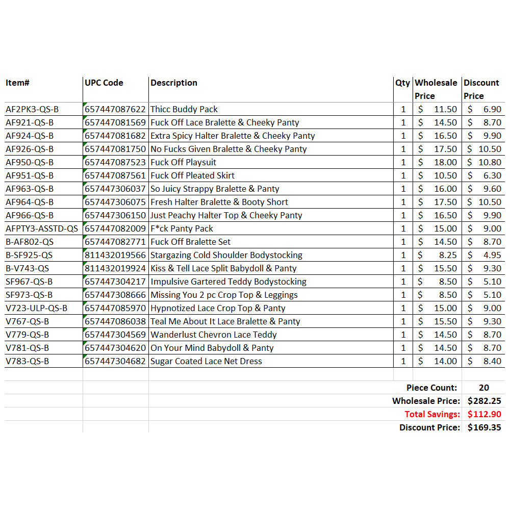 FL 20 Piece Grab Bag Queen Size Mix A | FL-GB2023-QS-A | Available at EroticWarehouse.com