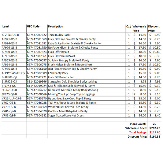 FL 20 Piece Grab Bag Queen Size Mix A | FL-GB2023-QS-A | Available at EroticWarehouse.com