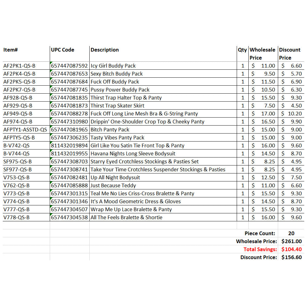 FL 20 Piece Grab Bag Queen Size Mix B | FL-GB2023-QS-B | Available at EroticWarehouse.com