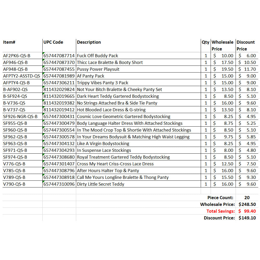 FL 20 Piece Grab Bag Queen Size Mix C | FL-GB2023-QS-C | Available at EroticWarehouse.com