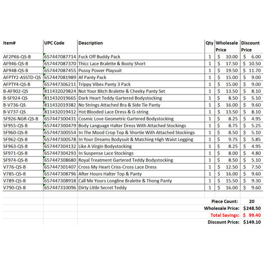 FL 20 Piece Grab Bag Queen Size Mix C | FL-GB2023-QS-C | Available at EroticWarehouse.com