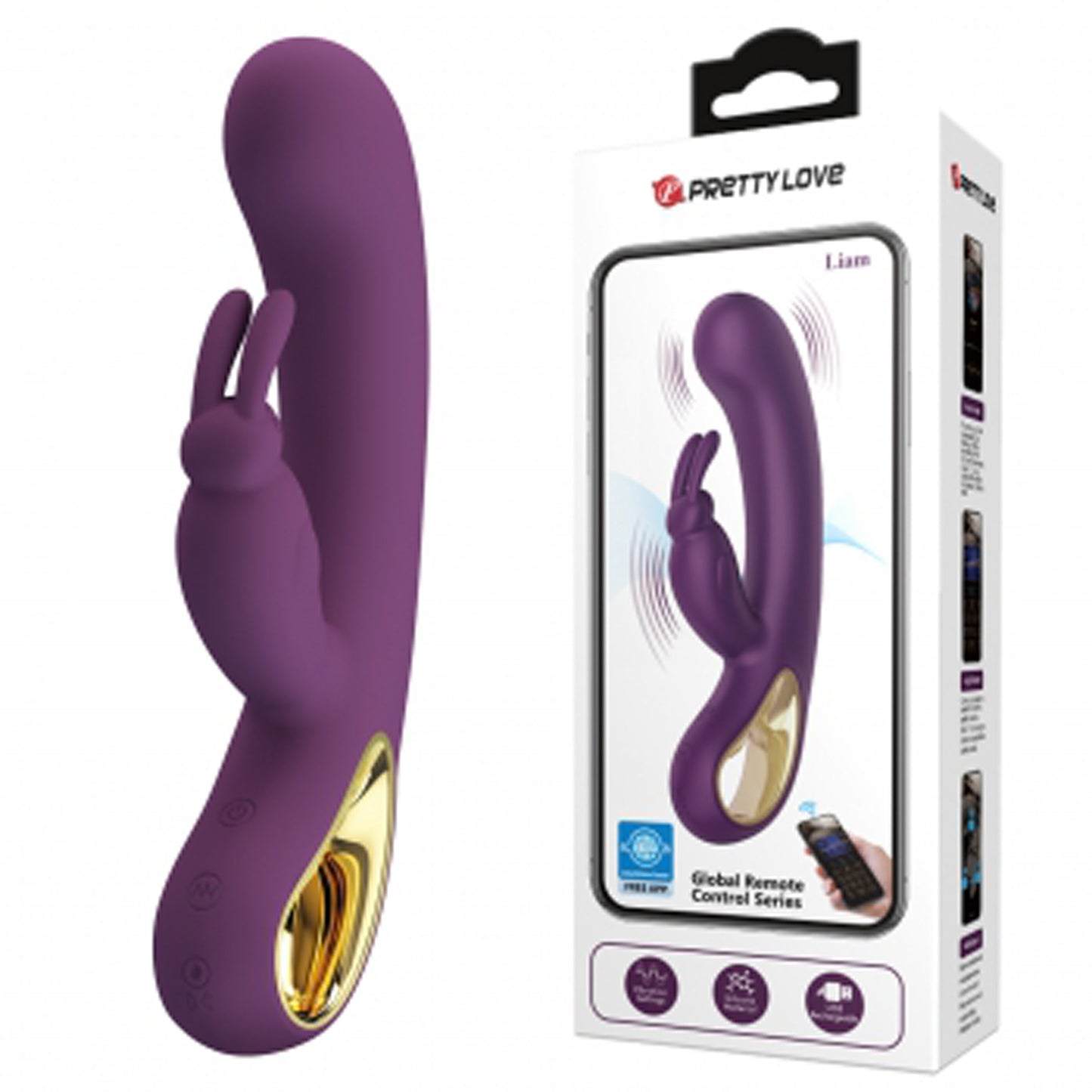 Liam Global App Control Rabbit Vibrator - Purple | 6959532360301 | Available at EroticWarehouse.com
