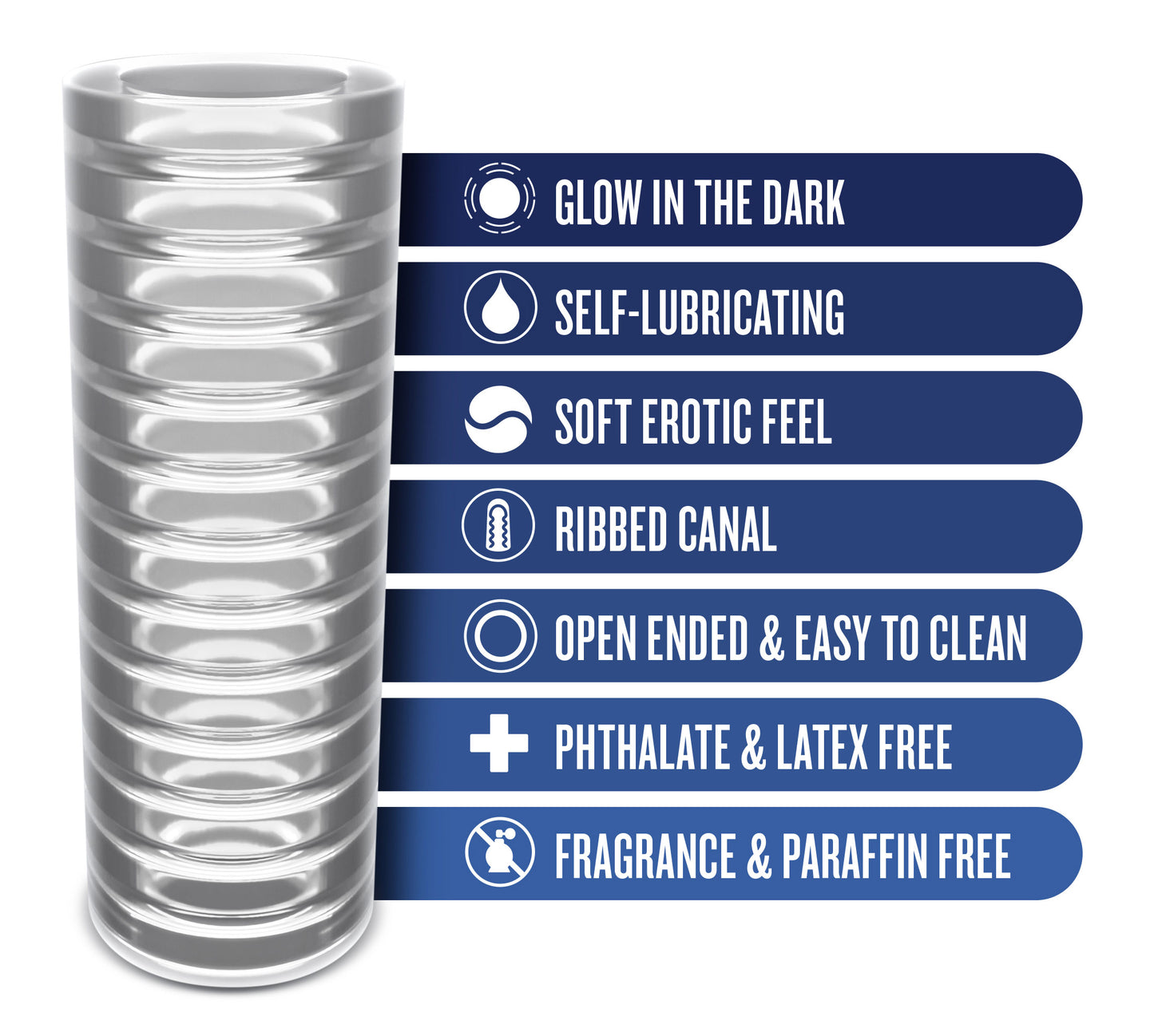 Rize - Ribz - Glow in the Dark Self - Lubricating Stroker - Clear | 819835029250 | Available at EroticWarehouse.com