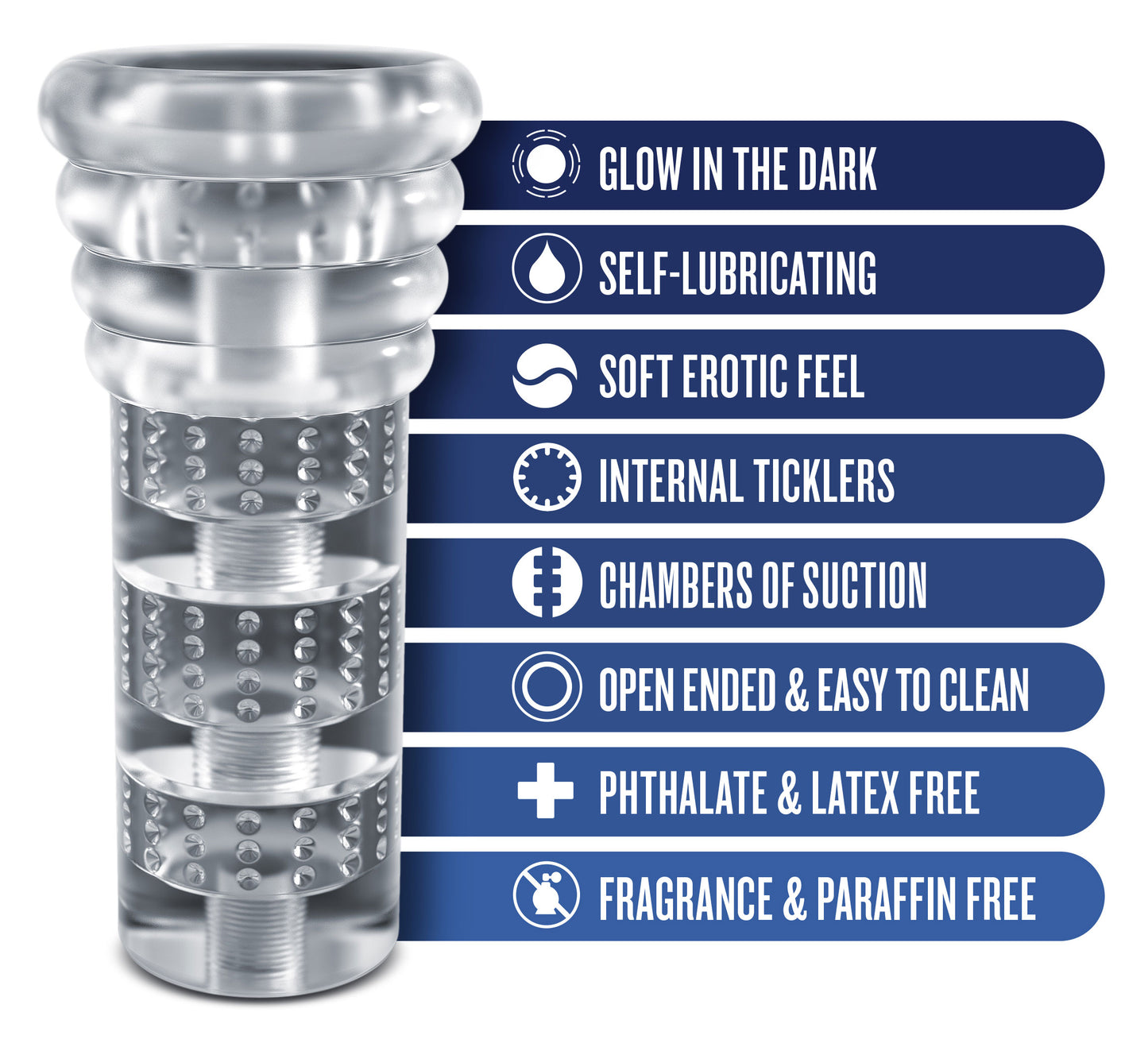 Rize - Luz - Glow in the Dark Self- Lubricating Stroker - Clear | 819835029267 | Available at EroticWarehouse.com