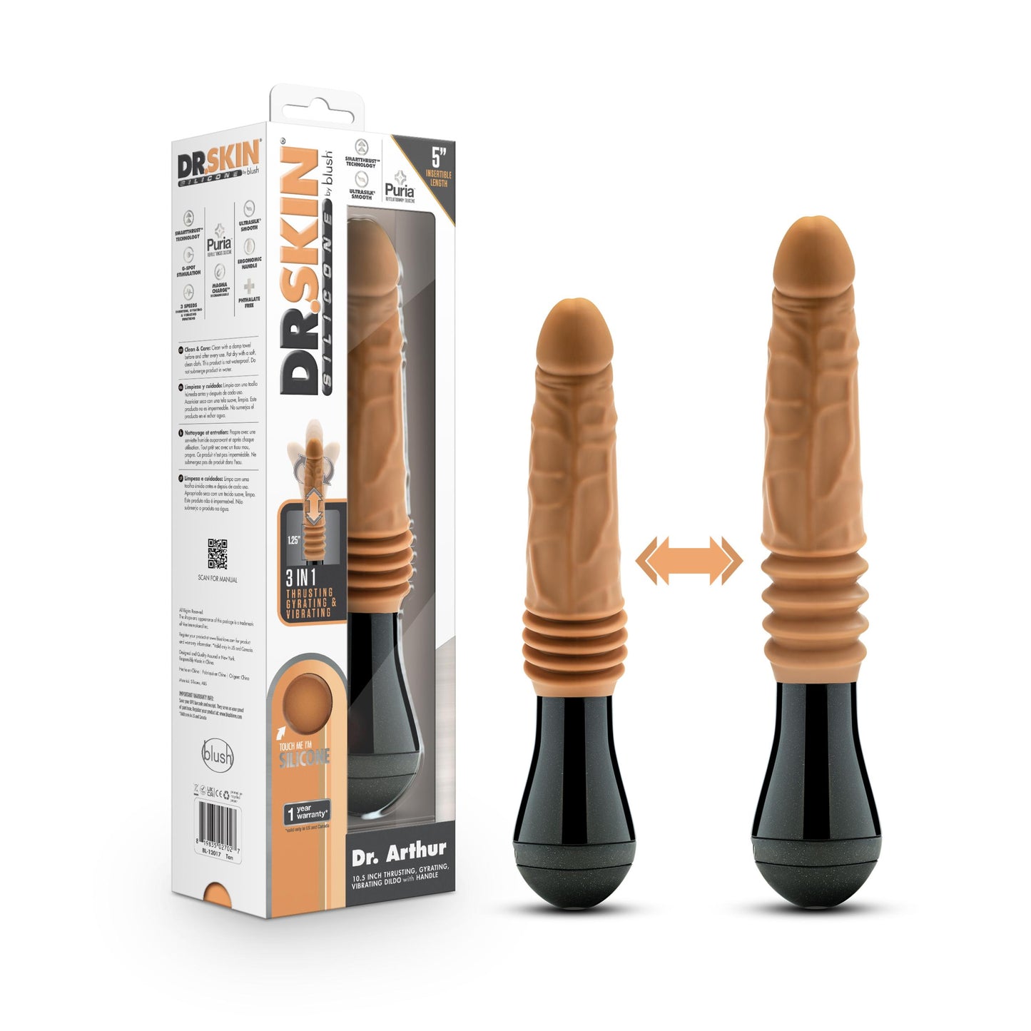 Dr. Skin Silicone - Dr. Arthur - Thrusting Gyrating Vibrating Dildo - Tan | 819835027027 | Available at EroticWarehouse.com