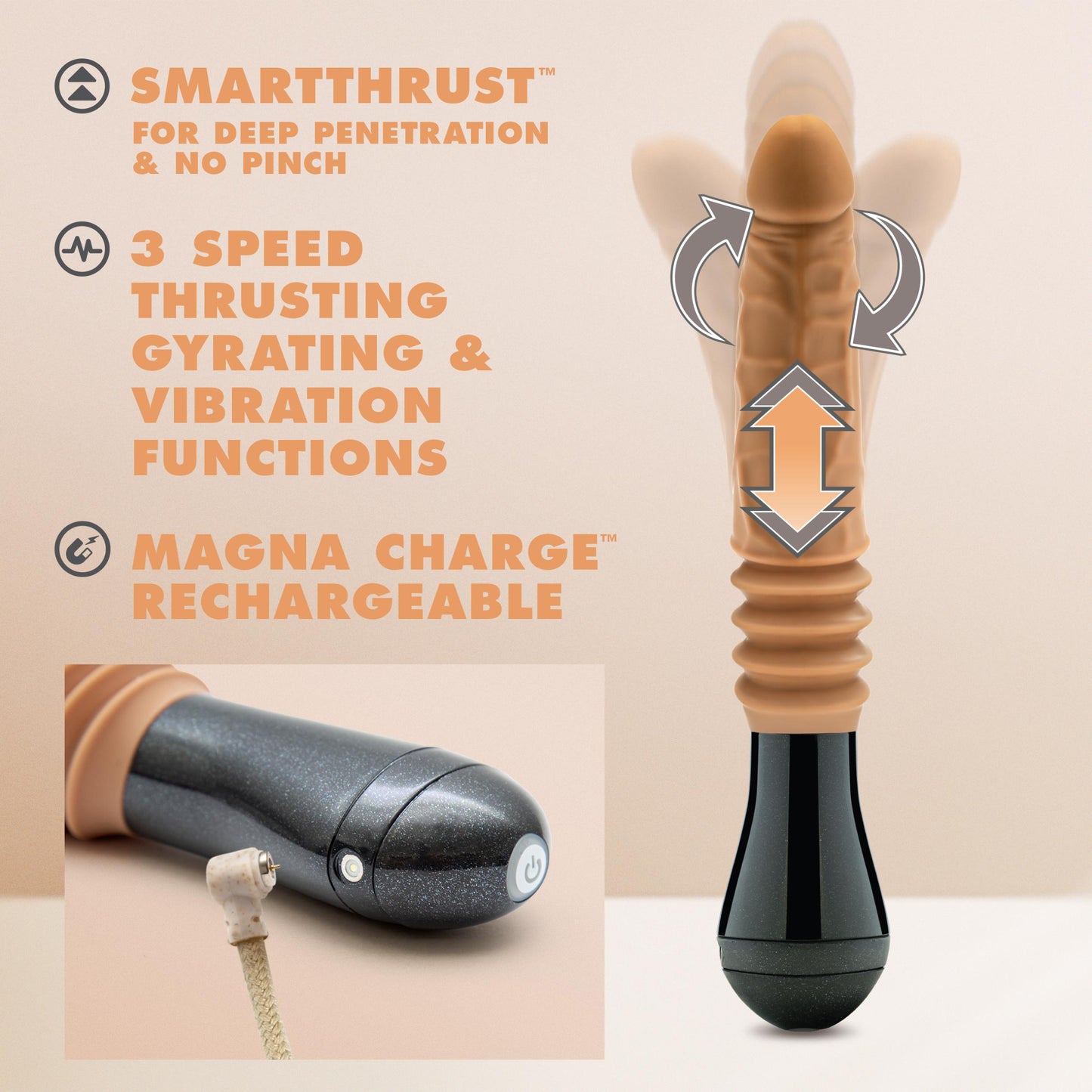 Dr. Skin Silicone - Dr. Arthur - Thrusting Gyrating Vibrating Dildo - Tan | 819835027027 | Available at EroticWarehouse.com