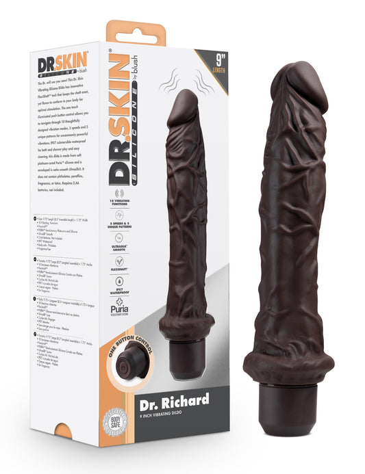 Dr. Skin Silicone - Dr. Richard - 9 Inch Vibrating Dildo - Brown | 819835029045 | Available at EroticWarehouse.com