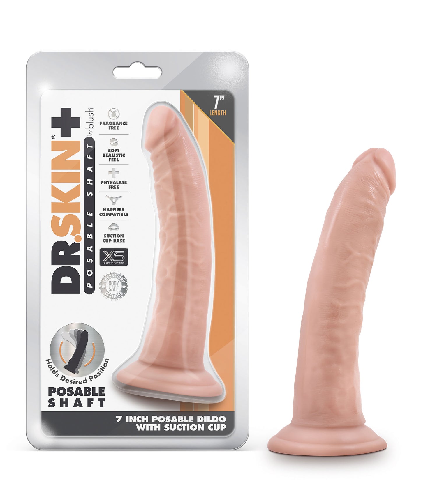 Dr. Skin Plus - 7 Inch Posable Dildo - Vanilla | 819835028444 | Available at EroticWarehouse.com