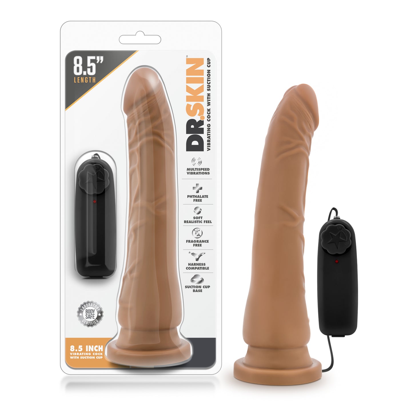 Dr. Skin - 8.5 Inch Vibrating Realistic Cock With Suction Cup - Mocha | 819835020806 | Available at EroticWarehouse.com