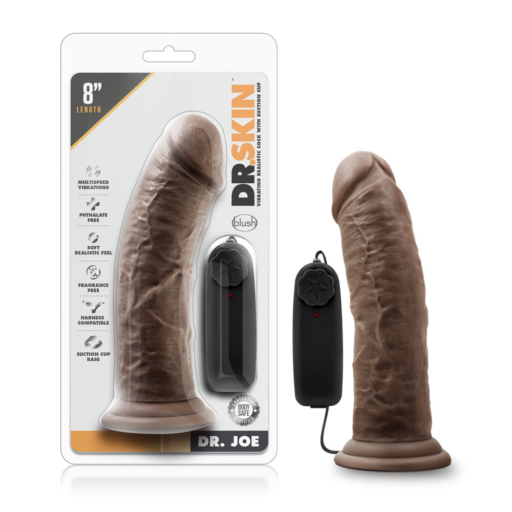 Dr. Skin - Dr. Joe - 8 Inch Vibrating Cock With Suction Cup - Chocolate | 819835023036 | Available at EroticWarehouse.com