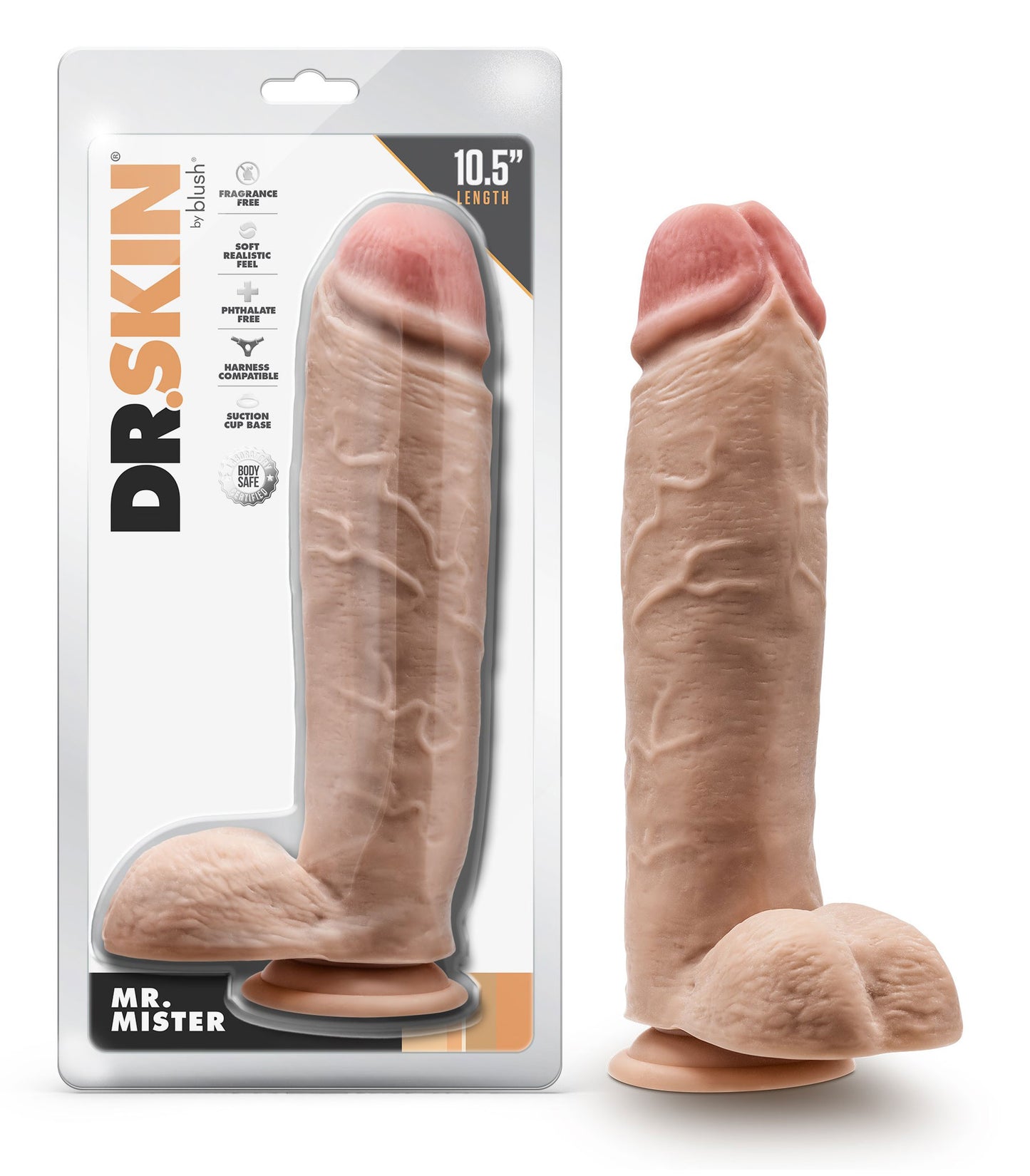 Dr. Skin - Mr. Mister - 10.5 Inch Dildo With Balls - Beige | 819835029397 | Available at EroticWarehouse.com